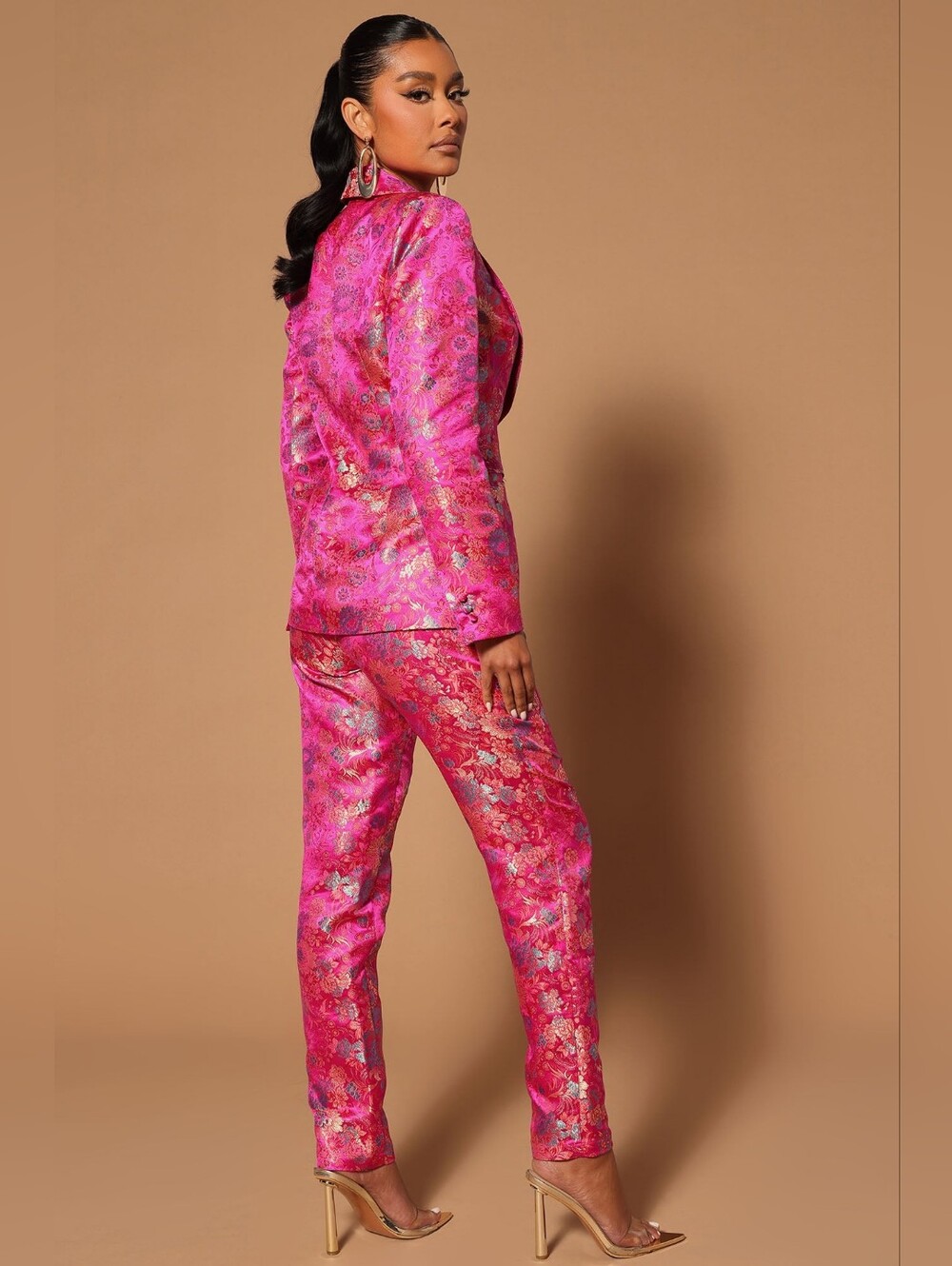 Nova LUXE Pink Floral Brocade Tailored suit Set - Picture 4 of 7